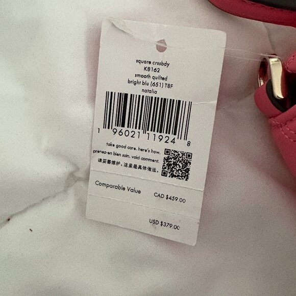 Kate Spade Natalia Square Quilted Leather Crossbody Purse Bright Blush Pink NWT - Picture 5 of 10